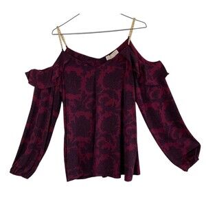 Michael Kors Women's Top XL Cold Shoulder Gold Chain Straps Ruffled Whimsigoth